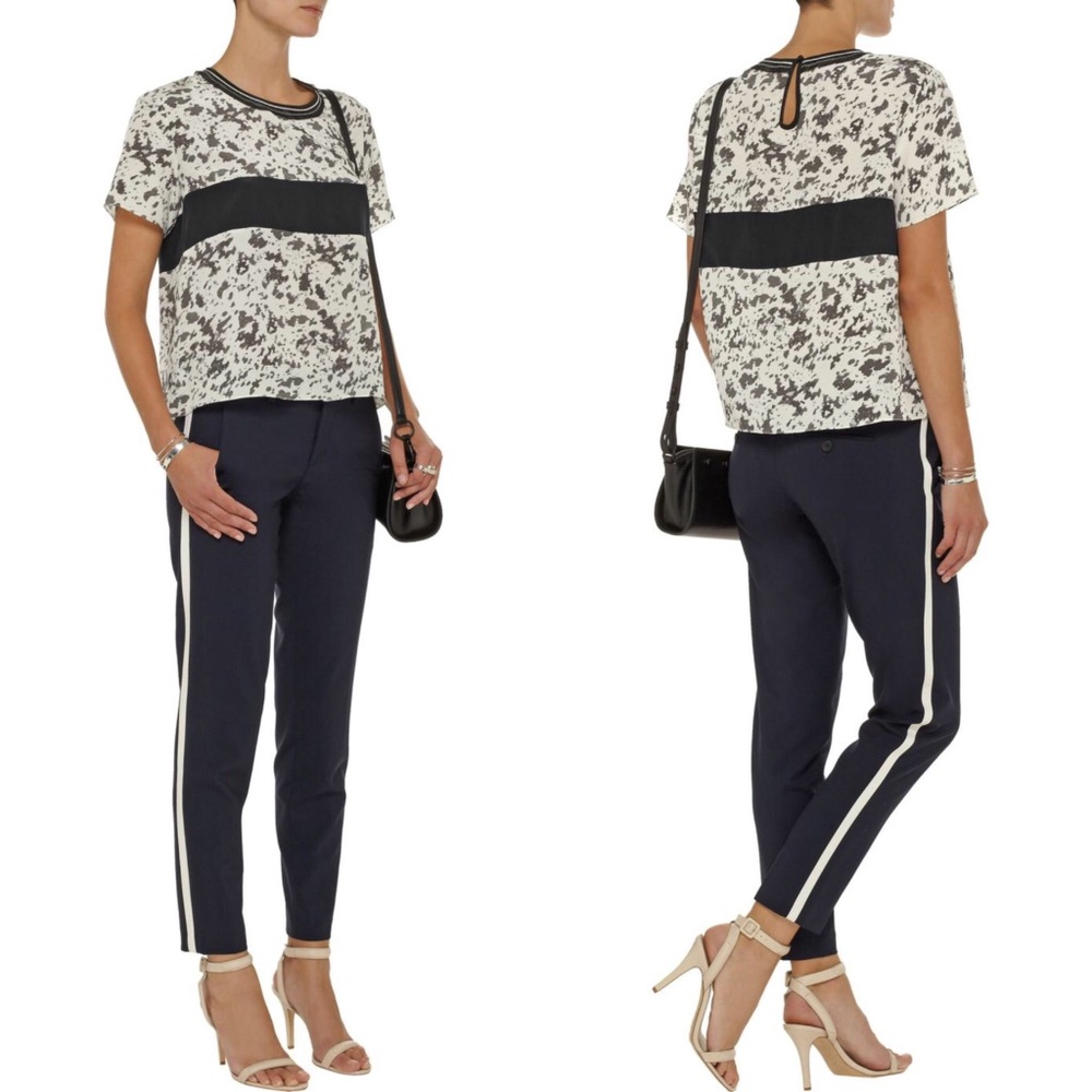 Jonathan Simkhai printed silk-crepe T-shirt top blouse size S small
